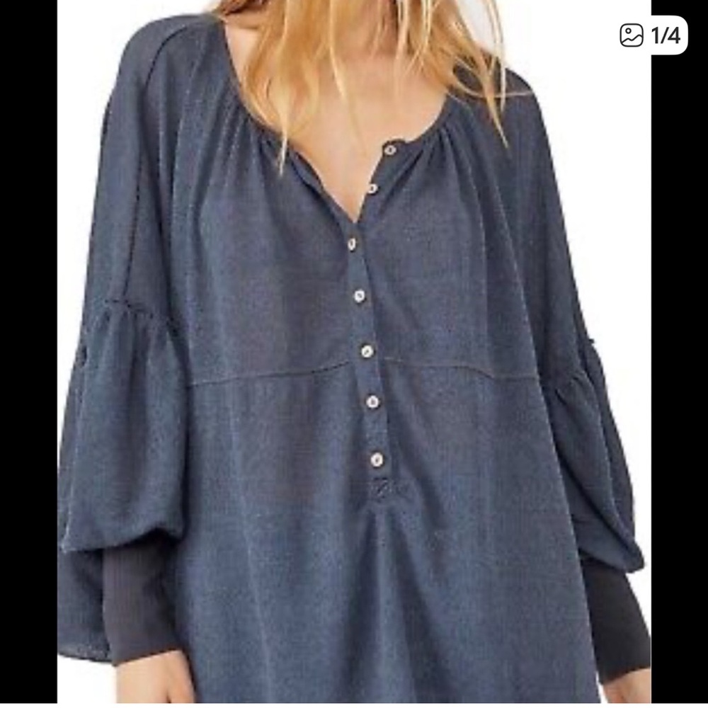 NWT- Free People Blue Bell Henley Top - Picture 4 of 9